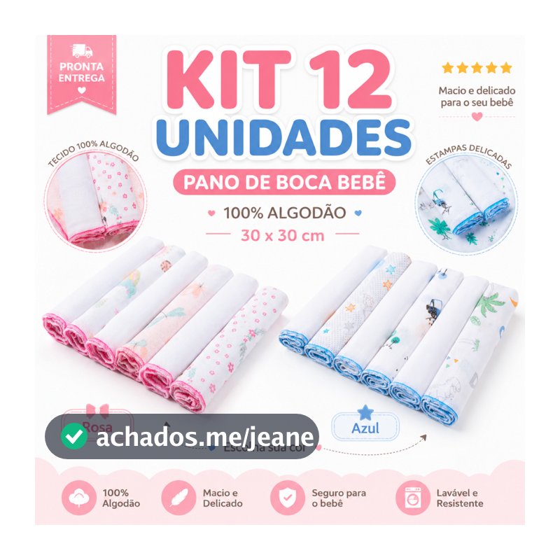 12 Unidades Pano de Boca Bebe Fralda de Boca Babete 100% Algodão 30cm x 30cm