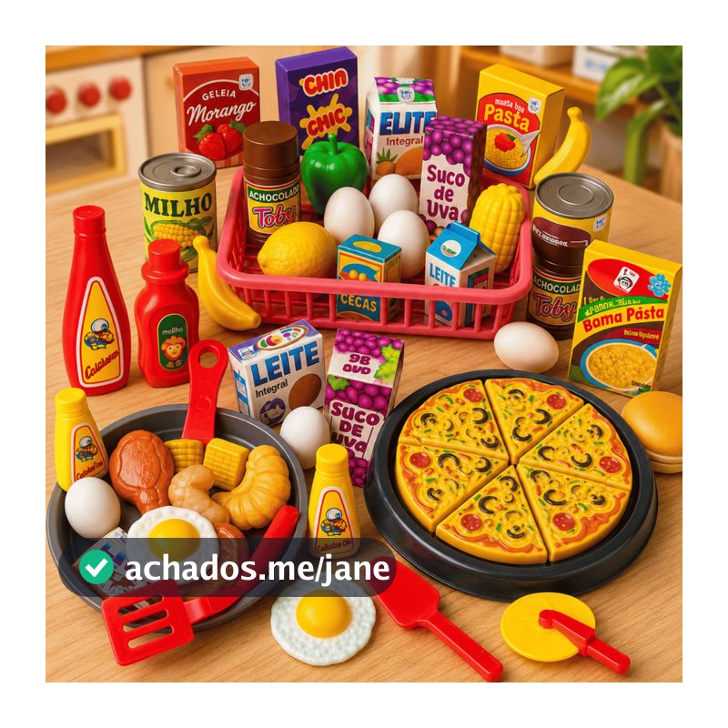 Kit Mercadinho Infantil Cozinha Comidinhas Pizza Frigideira Brinquedo Menina Frutas 40 Peças