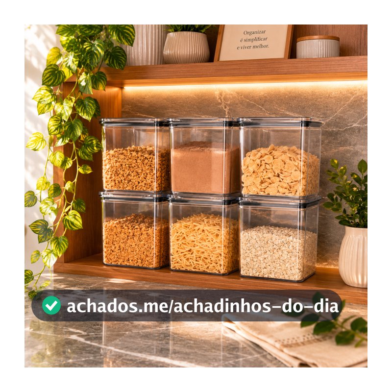 Kit 6 Potes Hermético 1,1 Litro Armazenar Alimento Organizar