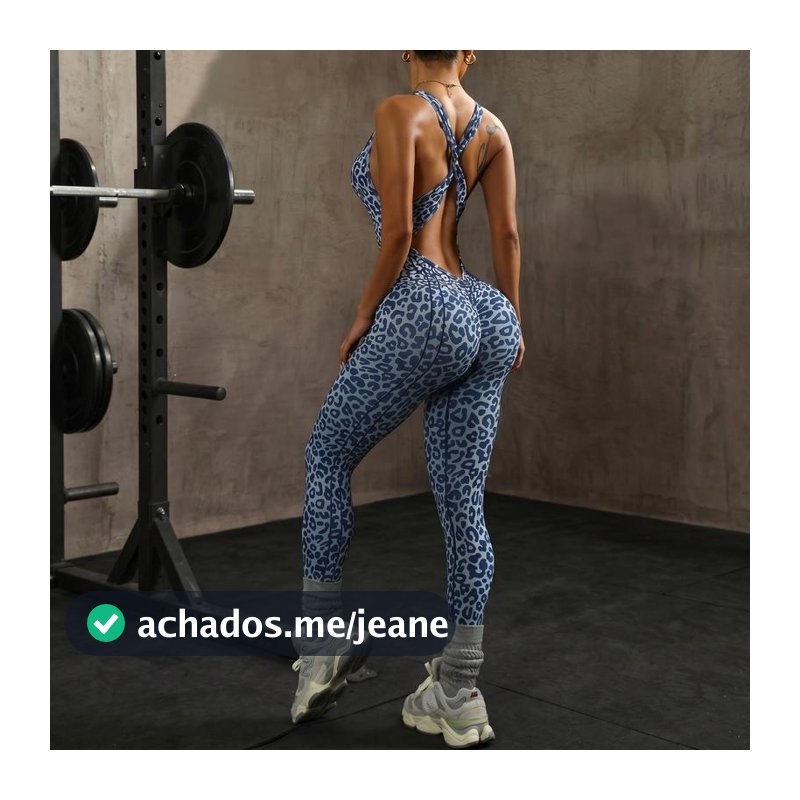 Macacão Fitness Estampa Onça com Bojo Removível e Costas Abertas