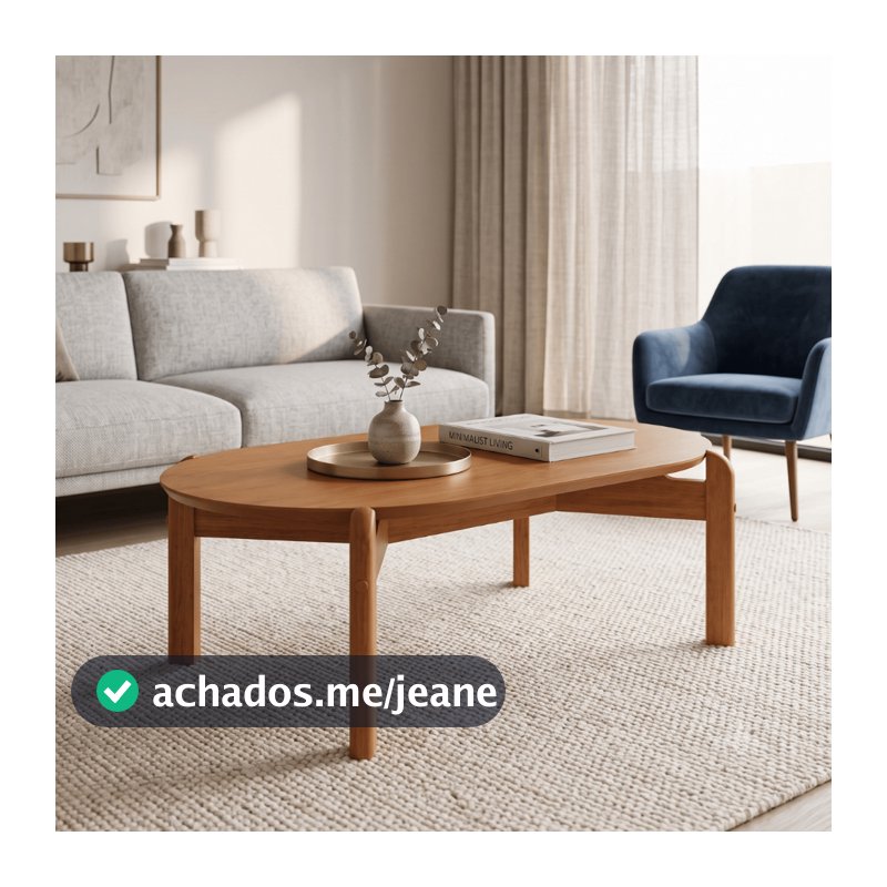 PROMOÇÃO Mesa Centro Lizz Oblonga Pés Madeira Maciça Sala Estar Tampo Moderna Ideal Compacta