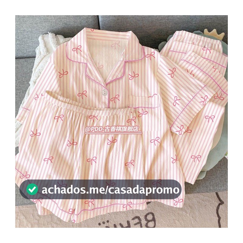 Conjunto De Três Peças De Verão : Pijama Fino Em Nuvem Para Mulheres , Lindo E Doce , Nó De Borboleta , Roupa De Casa