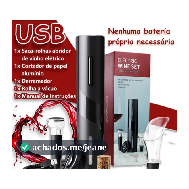 Saca Rolha Abridor De Vinho Elétrico Recarregável / pilha Automático Kit 4 Peças Carregamento por usb