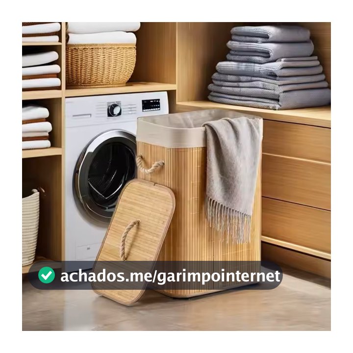 Cesto Roupa Bambu Retangular Redondo Com Tampa Cesto Oraganizador Roupa Suja Alças Banheiro Bege
