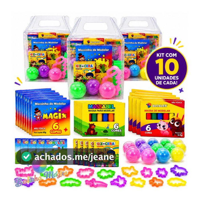 Kit 10 Maletinha Maletinha + Massinha + Giz Cera + 30 (Cortadores + Geleca Slime) Lembracinha Festa