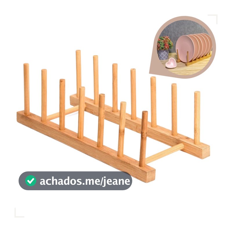Suporte Organizador Bambu Premium Escorredor 6 Divisórias Porta Pratos Louças Original Bancada Decor