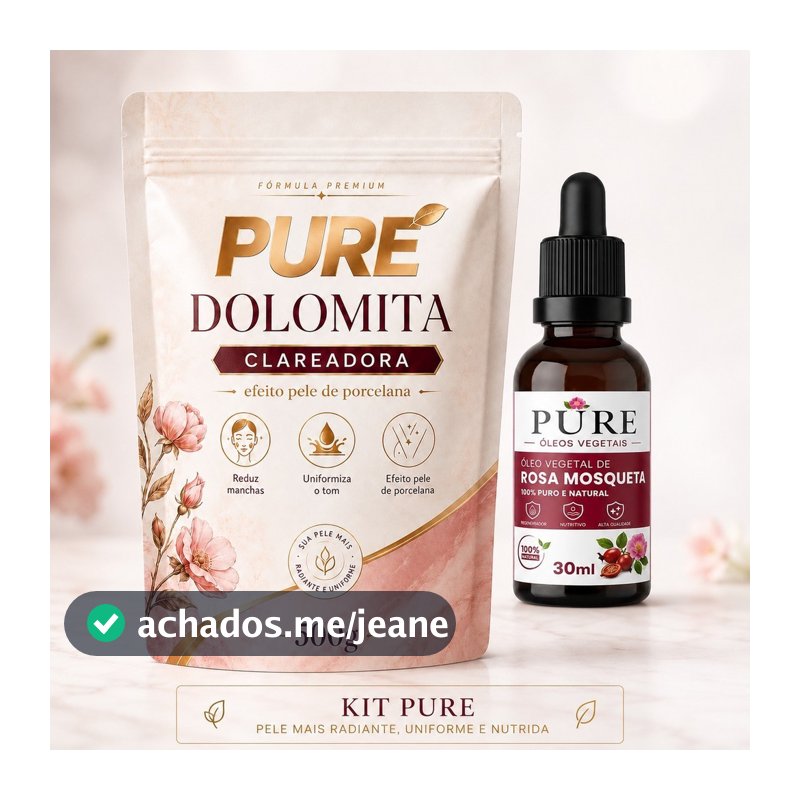 Kit Clareador Axilas e Virilhas Dolomita 500g  + Óleo de Rosa Mosqueta 30ml/Reduz Estrias e Manchas