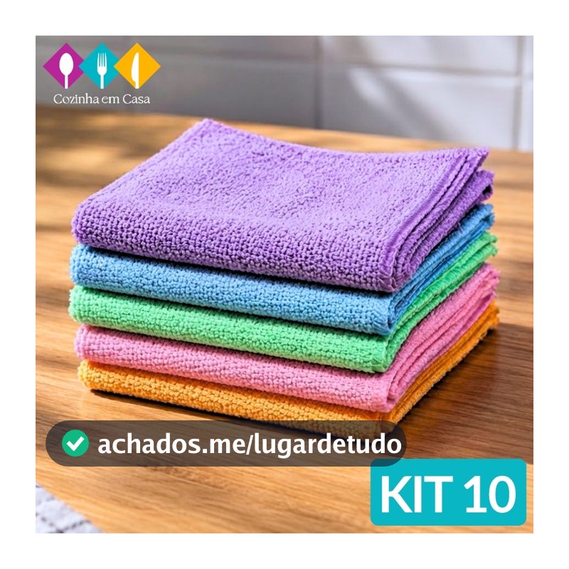 Kit 10 Panos De Limpeza Microfibra alta absorção Multiuso