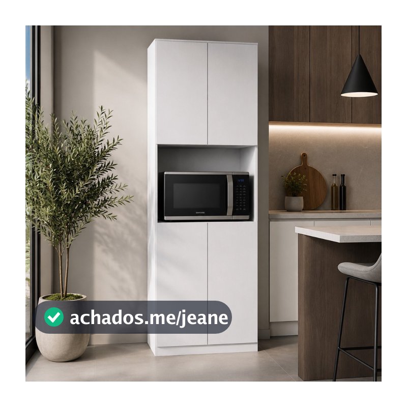Armário Paneleiro Alto Cozinha Suporte Máquina Café 4 Portas Espaço Utensílios Mdp Moderno Compacto