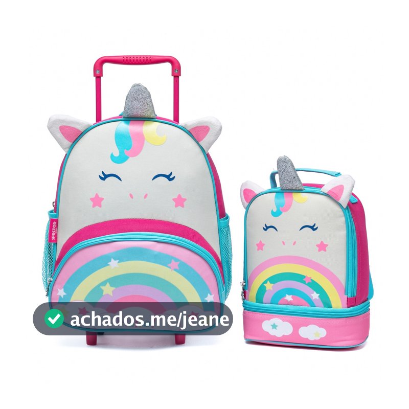 Kit Pré Escola Mochila Spector Carrinho Lancheira Unicórnio Menina Resistente