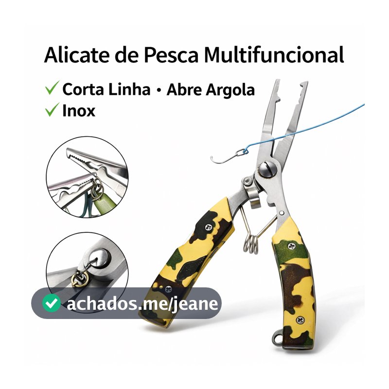 Alicate de Pesca Multifuncional Inox Corta Linha Abre Argola com Mola Profissional Pesca Top Premium