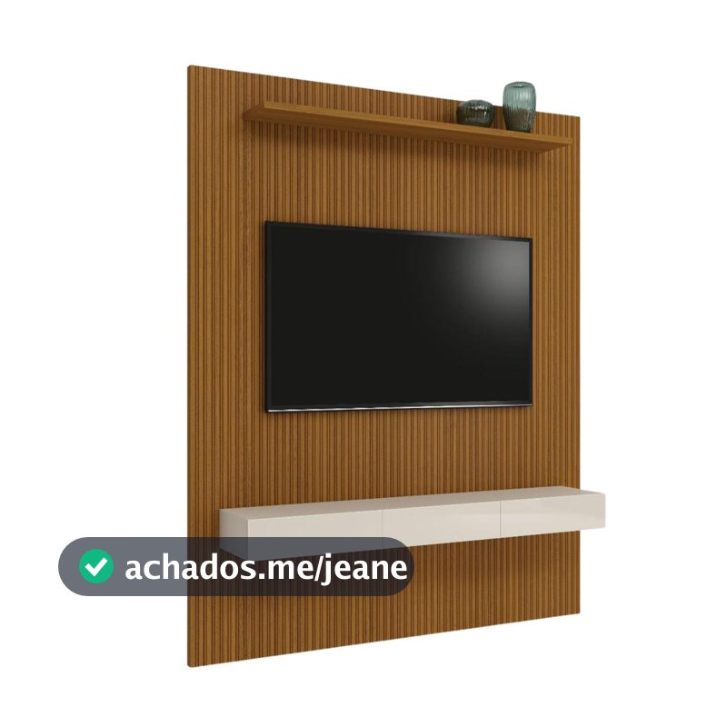 Painel  Para Tv Até 75 Polegadas Ripado Impressão 3D Egeo Com Nicho 1,80m Cedro / Off White EDN