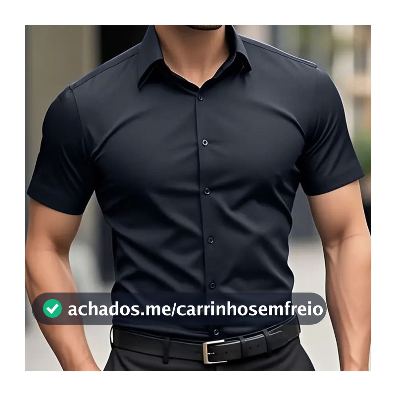 Camisa Social Masculina Slim Fit com Elastano – Manga Curta e Sem Amassados