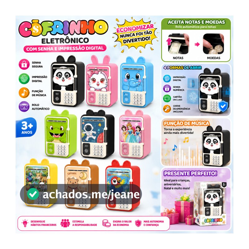 Cofre Eletrônico Infantil Com Senha E Digital Nota E Moedas - Cofre Para guardar dinheiro