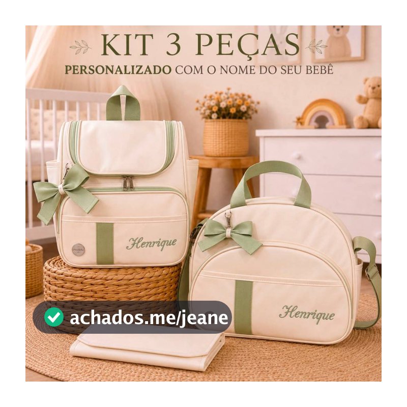 Kit Bolsa Maternidade Personalizada 3 Peças Bolsa Grande e Mochila de Bebe e Trocador Impermeável