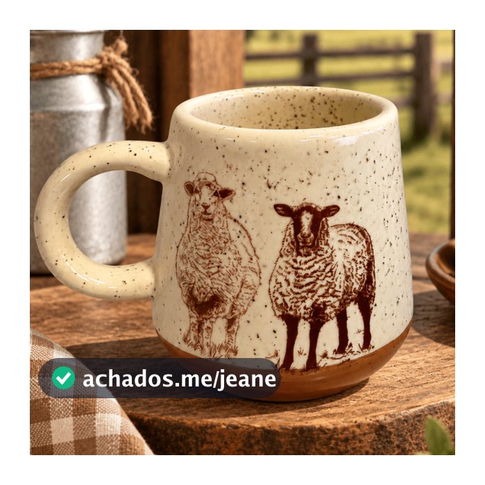 Caneca Cerâmica Bicolor Estilo Fazenda Ovelha Carneiro 300 ML