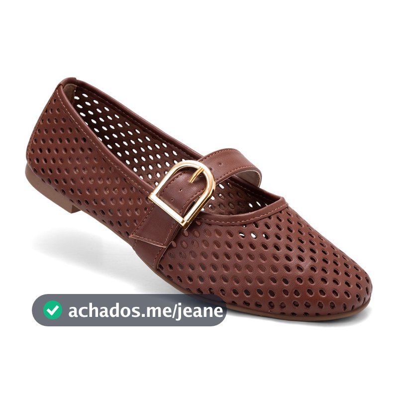 Sapatilha Feminina Lumiss Mary Jane Boneca Bico Quadrado Vazada Confortável Fivela Dourada Casual