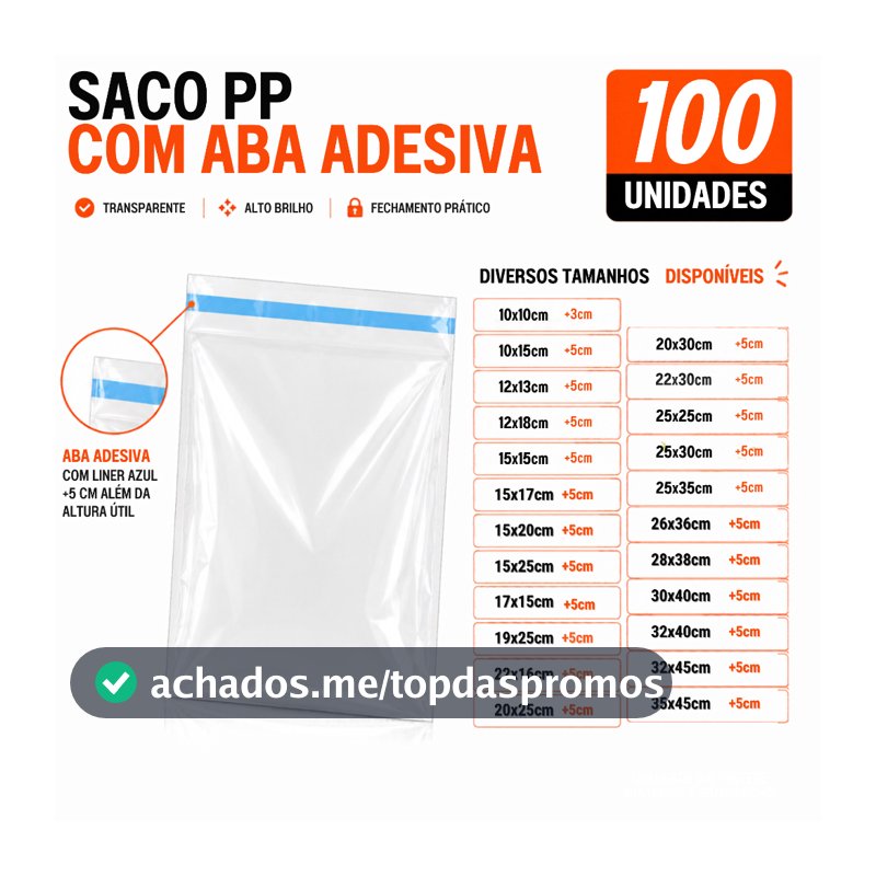Saco Plástico PP Transparente Com Aba Adesiva 100 Unid Embalagem Para Brindes Acessórios e Semijoias