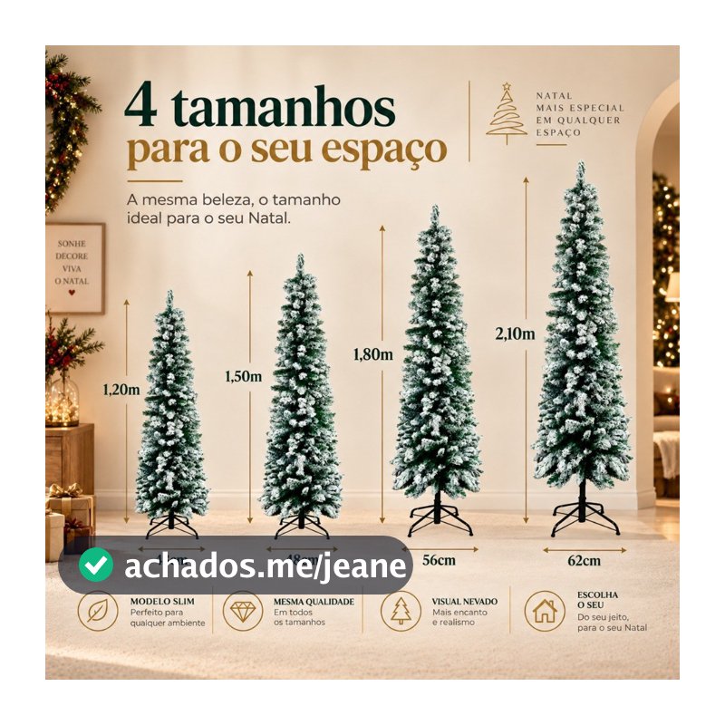 Árvore de Natal Slim Luxo Nevada Bagby Pinheiro Flocado Neve Decoração Natalina