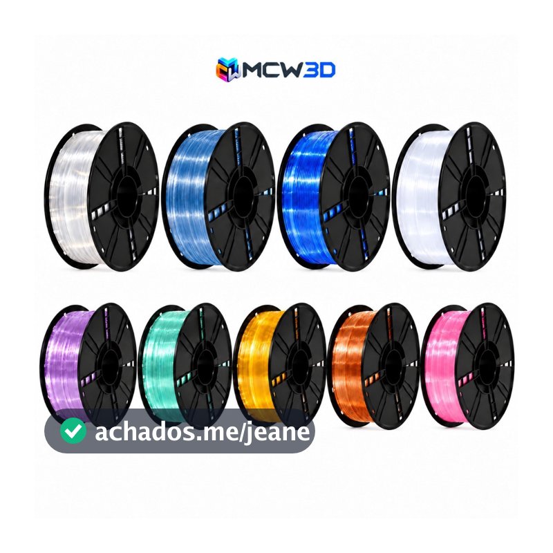 Filamento PETG 1kg 1,75mm MCW3D Cores Transparentes para Impressora 3D
