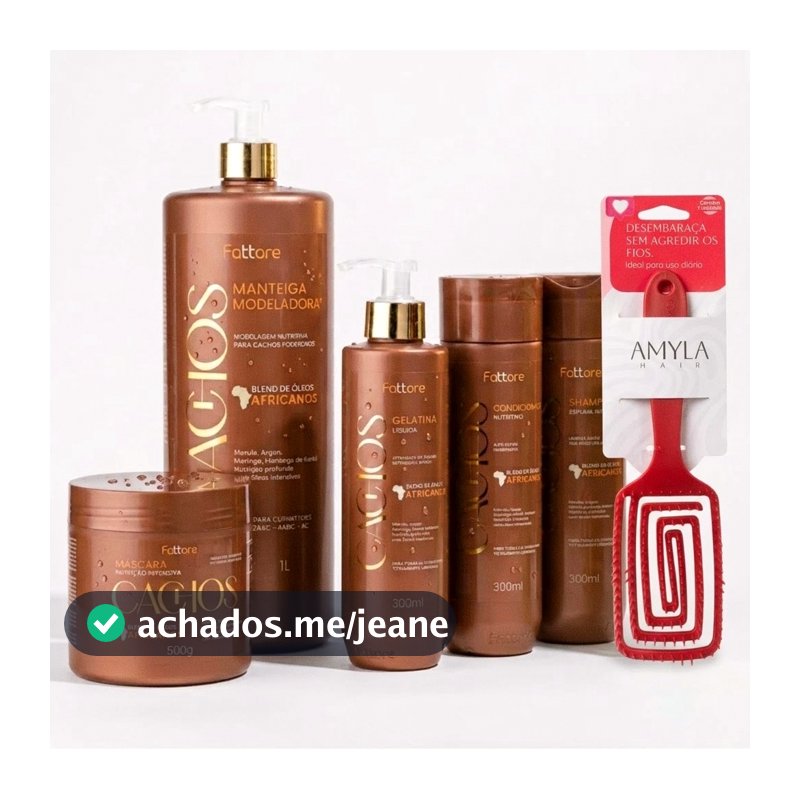 Kit Fattore Cachos Óleos Africanos + Escova – Nutrição e Hidratação Intensiva sem Frizz