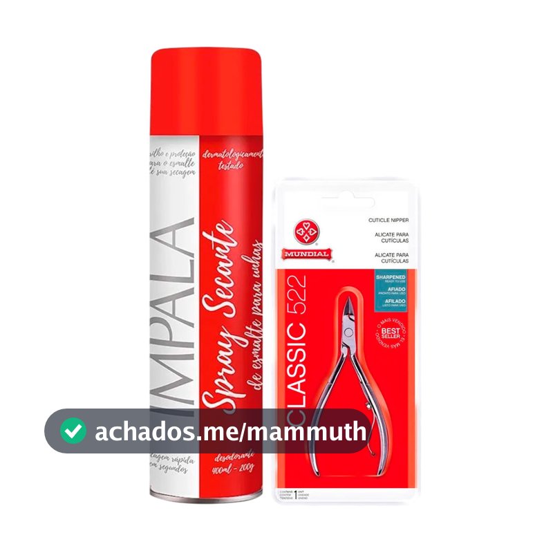 Kit Alicate Cuticula Mundial 522 10cm + Spray Secante Esmalte Para Unhas Impala 400ml