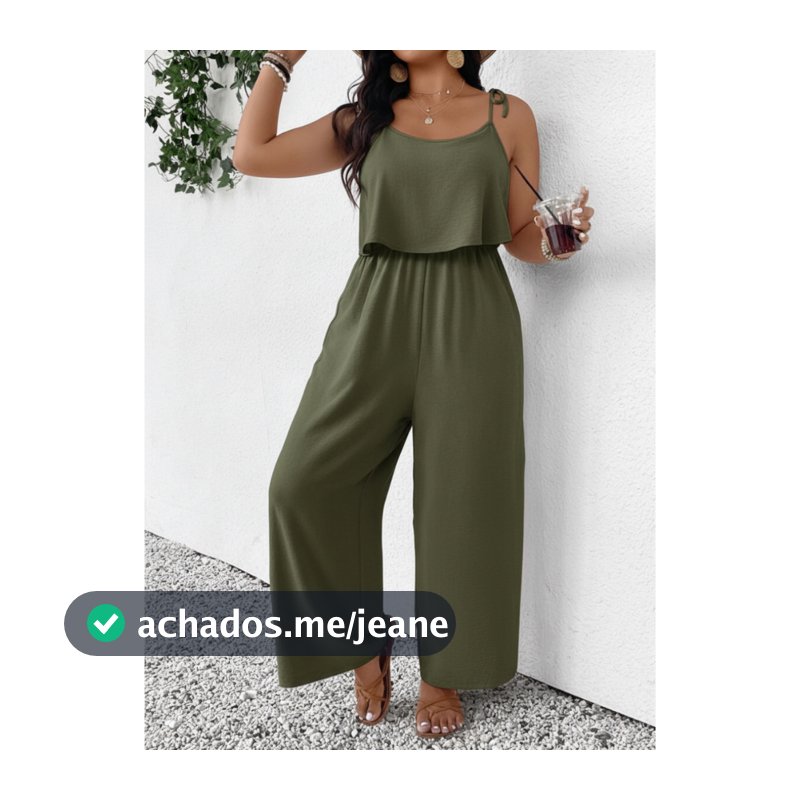 Macacão Feminino Longo Solto Com Babado E Alças Ajustáveis Estilo Pantalona Chic