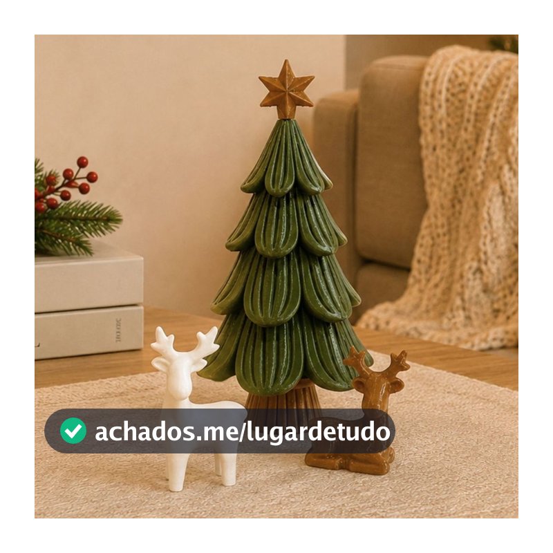 Enfeite de Natal Rena com Árvore Decorativa Kit Natalino para Decoração da Casa