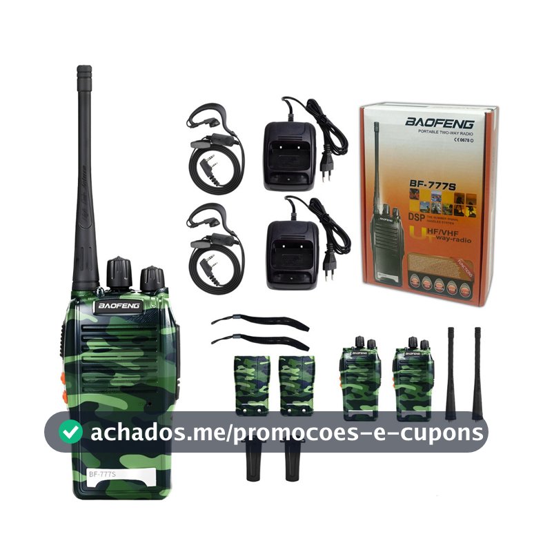 Kit 2 Rádio Comunicador Baofeng BF-777S Walk Talk 16 Canais Alcance Até 12km Bateria Recarregável UHF Profissional
