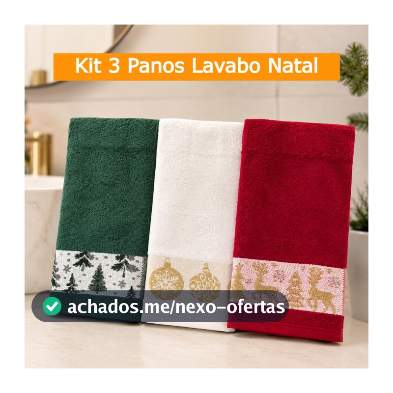 Kit 3 Panos de Natal / Lavabo Natal Estampado 30x50 Atoalhado, Felpudo, 100% Algodão - Cav Home