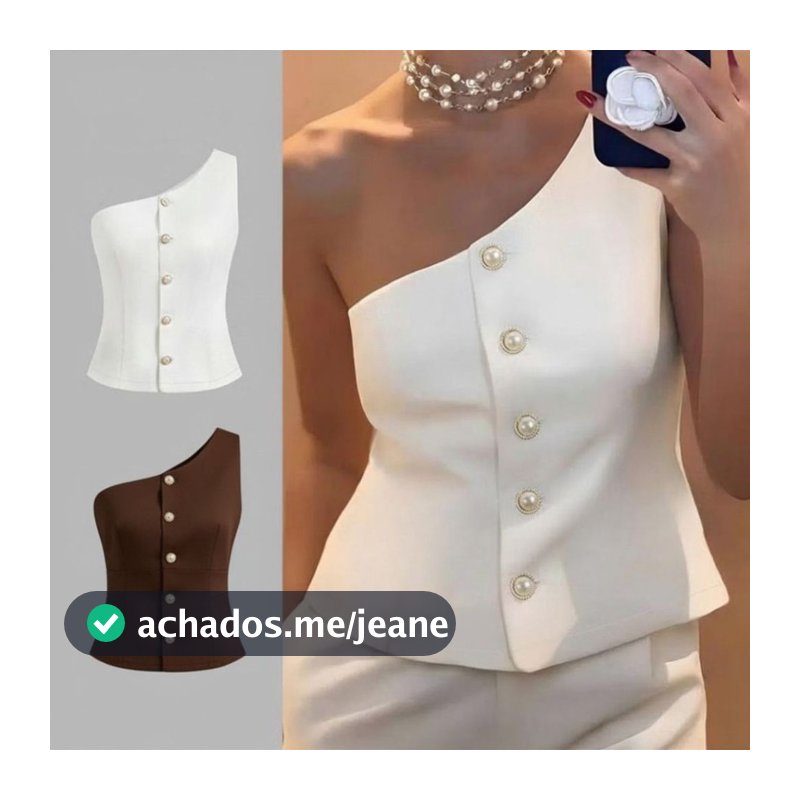 Blusa Premium Alfaiataria com Botões Perolados Luxo Minimalista