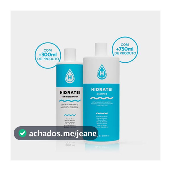 Kit Multifuncional Big Size Hidratei | Shampoo 1L + Condicionador 500ml