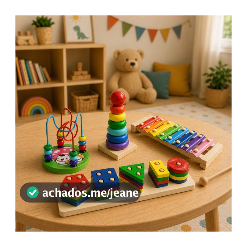 Kit 4 Brinquedos Educativo Infantil Coordenação Motora Pedagógico Madeira Formas Geométricas Brinquedos