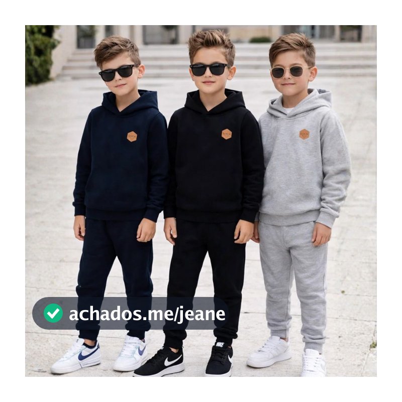Conjunto Moletom Infantil Menino Quentinho – Casaco com Capuz + Calça Moletom Quentinho Básico Escolar