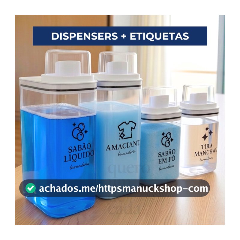 Dispensers Lavanderia 1,5L e 2,3L - Amaciante, Sabão em Pó, Sabão Líquido, Tira Manchas kit/individ