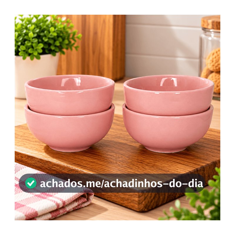 Kit 4 Cumbuca Porcelana 300ml Tigela Bowl Rosa Preto ou Branco para Sobremesa Petisco Mesa Posta Cozinha