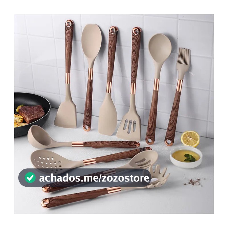 Kit De Talheres Silicone Belmont Bege 10 Peças Grande Moderno Luxo