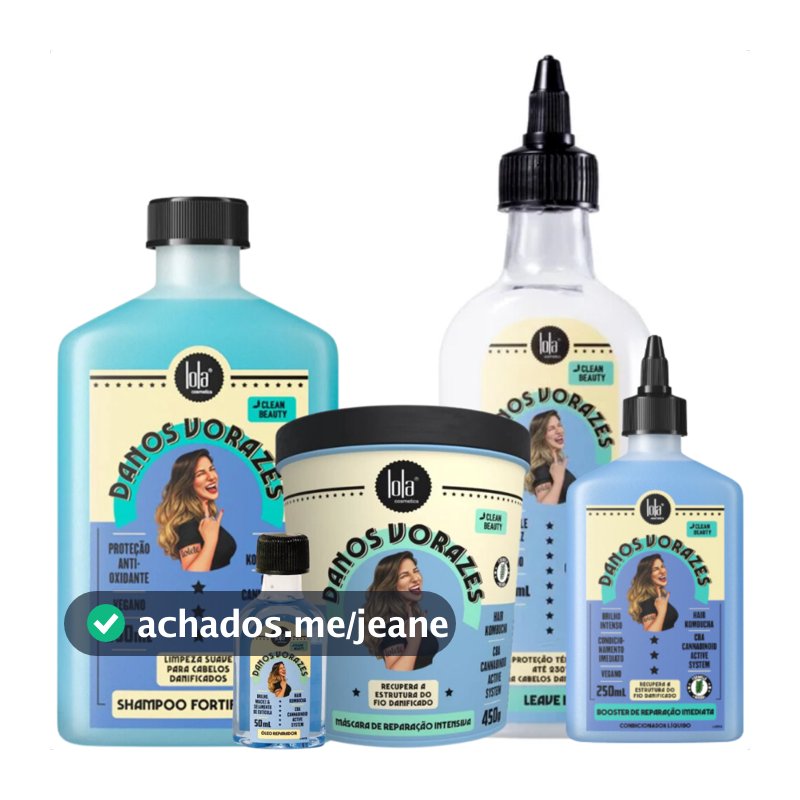 Kit Completo Danos Vorazes 5 Itens Shampoo, Booster, Máscara, Leave-in, Óleo Lola Cosmetics