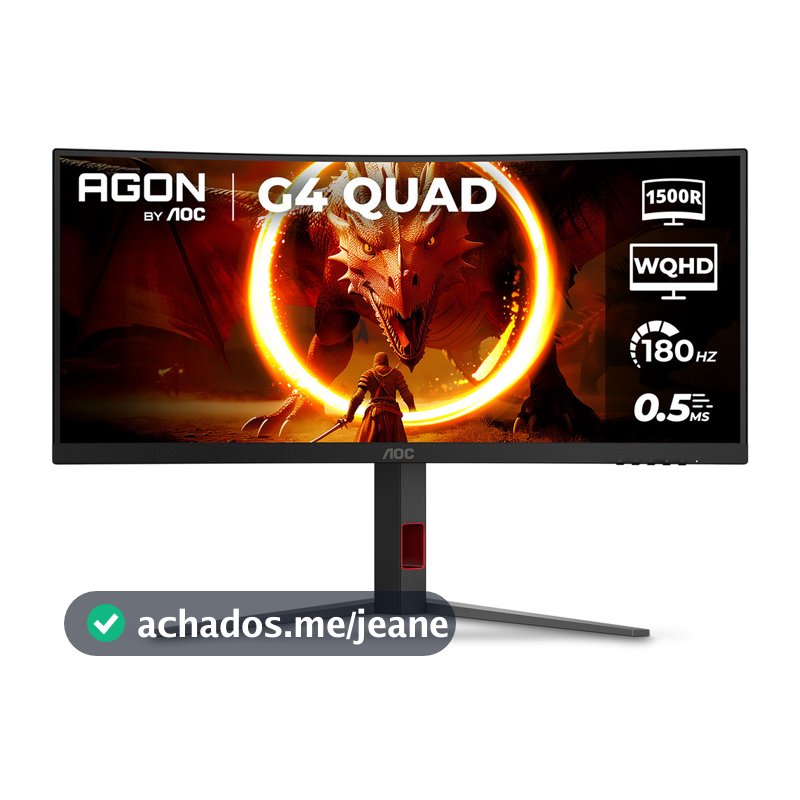 Monitor Gamer Curvo AOC AGON QUAD 34" Ultrawide WQHD 180Hz 0,5ms Base Ajustável U34G4C