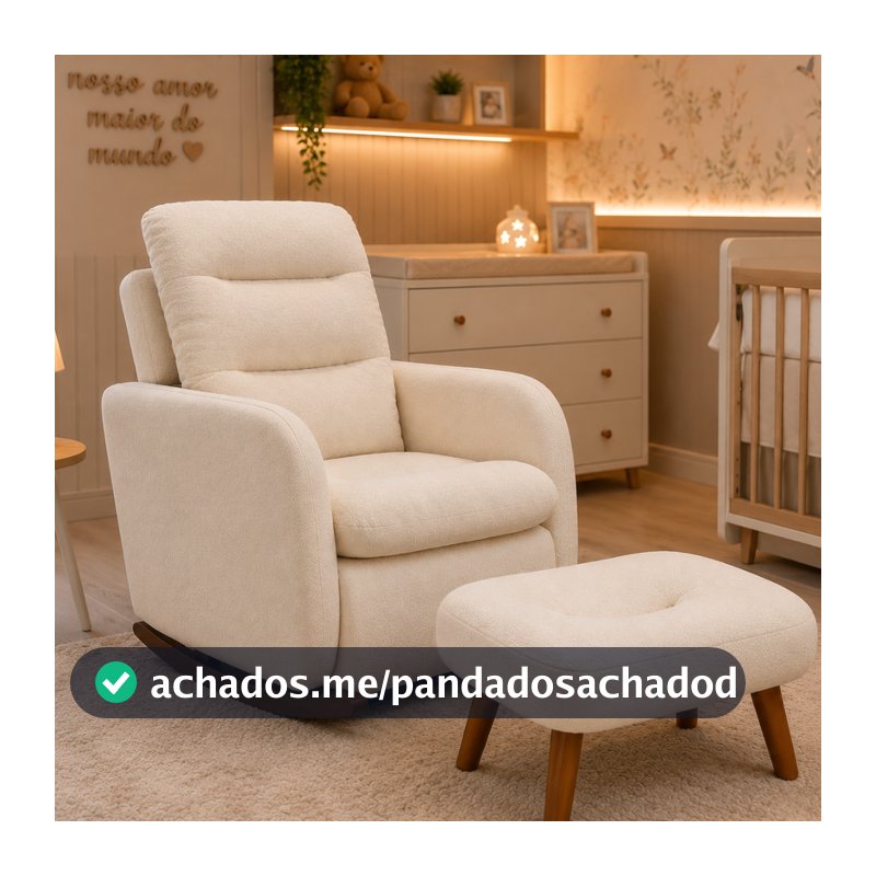 Poltrona de Balanço com Puff para Amamentação HELENA Tecido Boucle - Poltrona e Puff Organica Curva Opala Cadeira