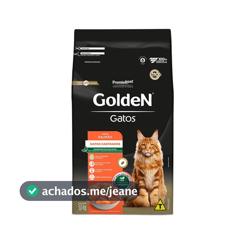 Ração Golden Para Gatos Adultos Castrados Sabor Salmão 3Kg