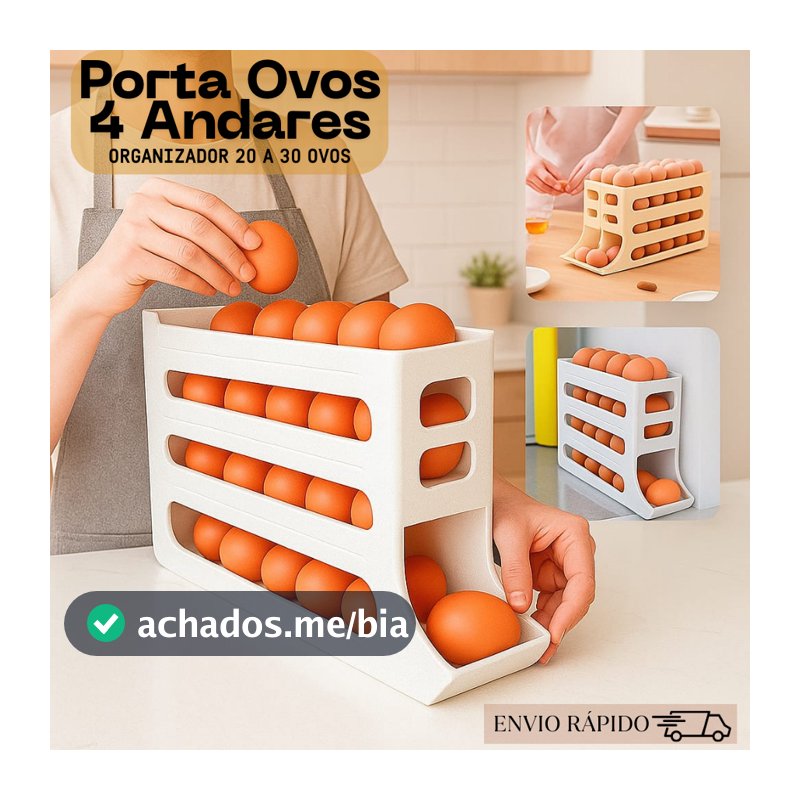 Porta Ovos 4 Andares Rolante em Plástico para Geladeira Organizador 24 a 30 Ovos