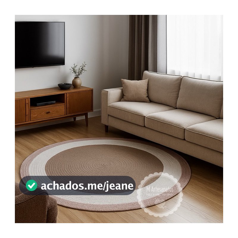 Tapete redondo de crochê tons terrosos decoração sala quarto