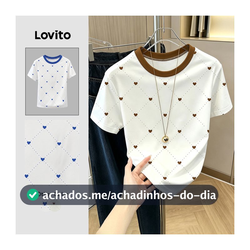 Lovito Camiseta Casual Branca de Tecido com Costura de Padrão Colorida Primavera/verão para Mulheres LK6EDD203