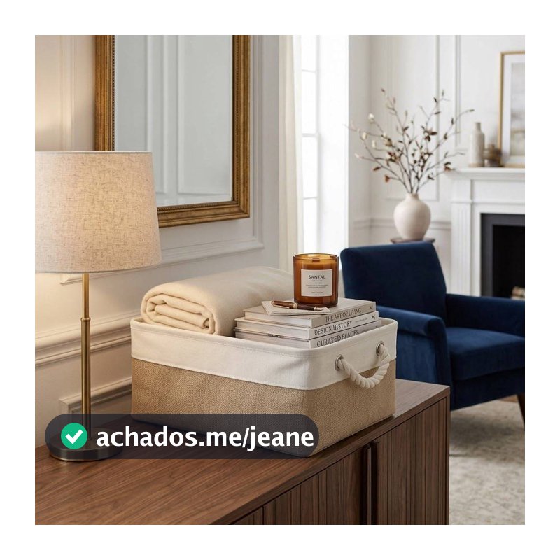 01 Caixa Cesto Organizador De Tecido Linho Dobrável Offwhite Vários Tamanhos