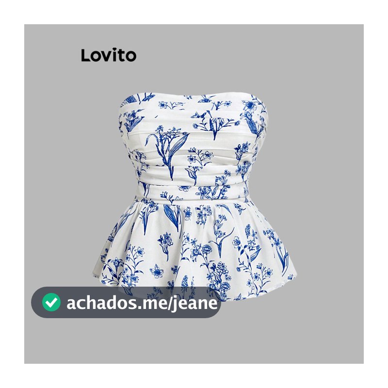 Lovito Tomara Que Caia Férias Top Ditsy Plissado Regata De Verão Fofo Primavera/Verão Floral Para Mulheres L95ED089