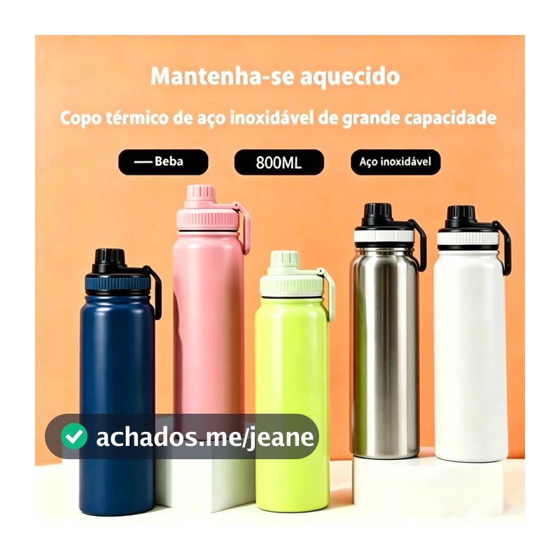 Garrafa térmica de aço inoxidável de 800ml com bico, garrafa de água de grande capacidade