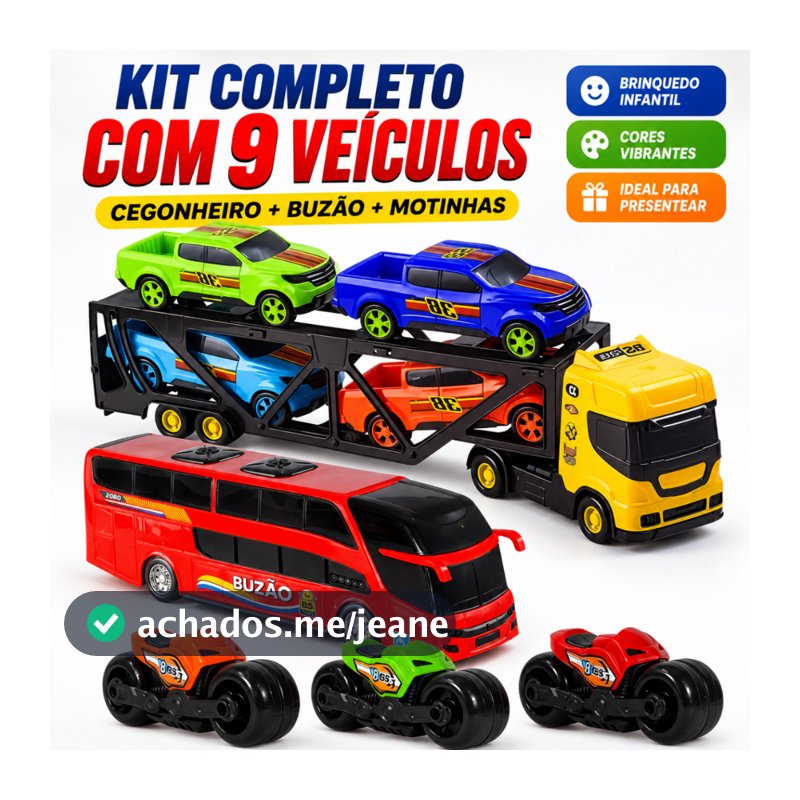 Kit Caminhão Cegonheiro Carrinhos Motinhas Ônibus Miniatura Brinquedos Infantil Presente Meninos
