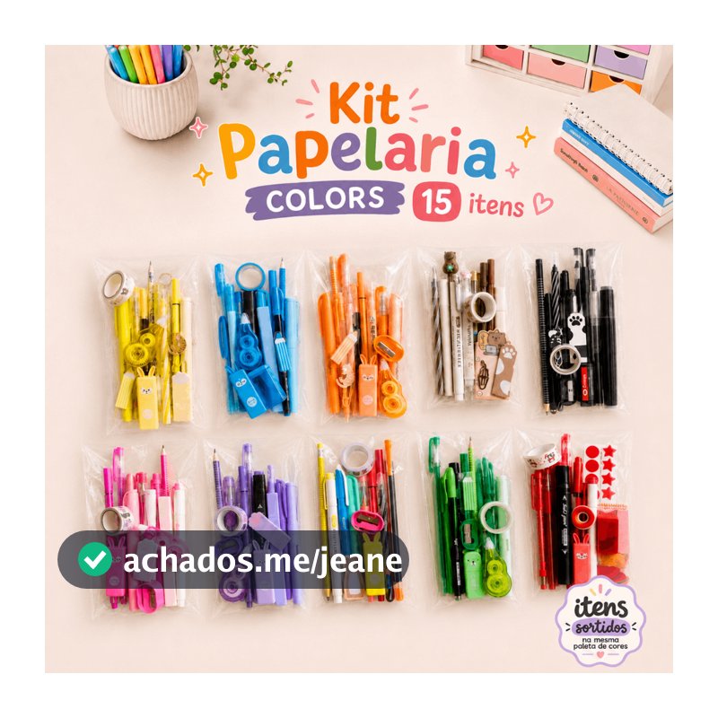 Kit Papelaria Colors 15 Itens Mesma Cor Presente Criativo Escolar