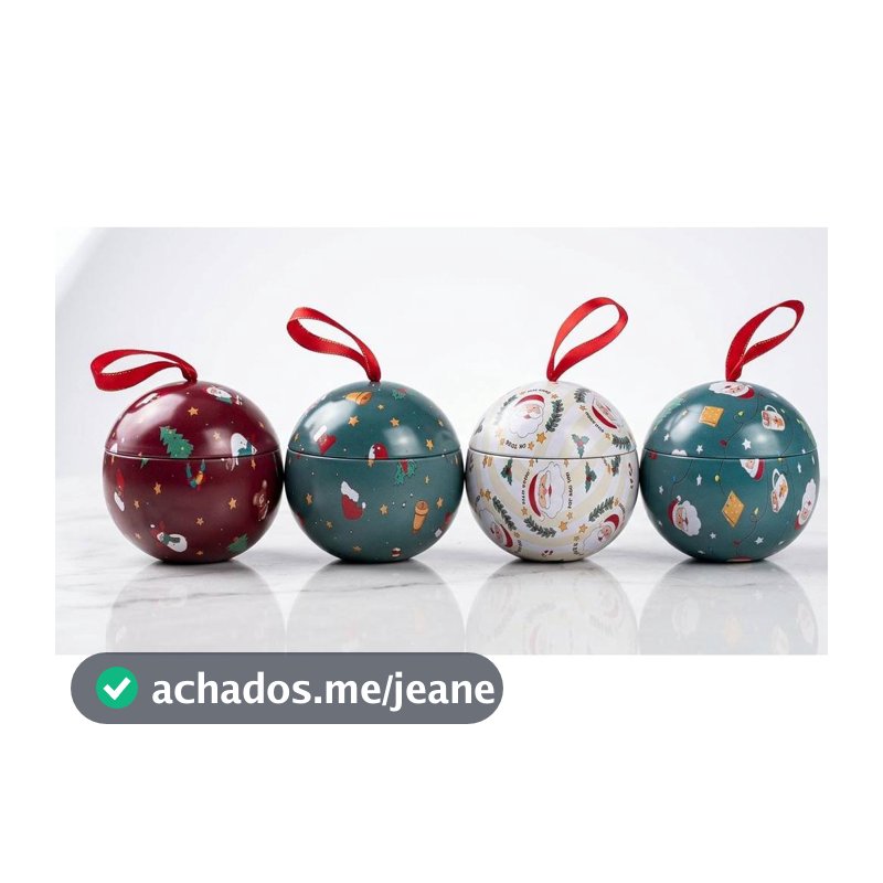 Kit 4 Latas Metal Bola Enfeite Natalina Presentes Porta Doce Estampa Sortido Natal